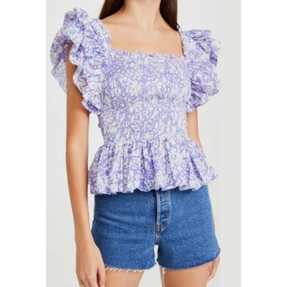 Love the Label purple floral smocked blouse